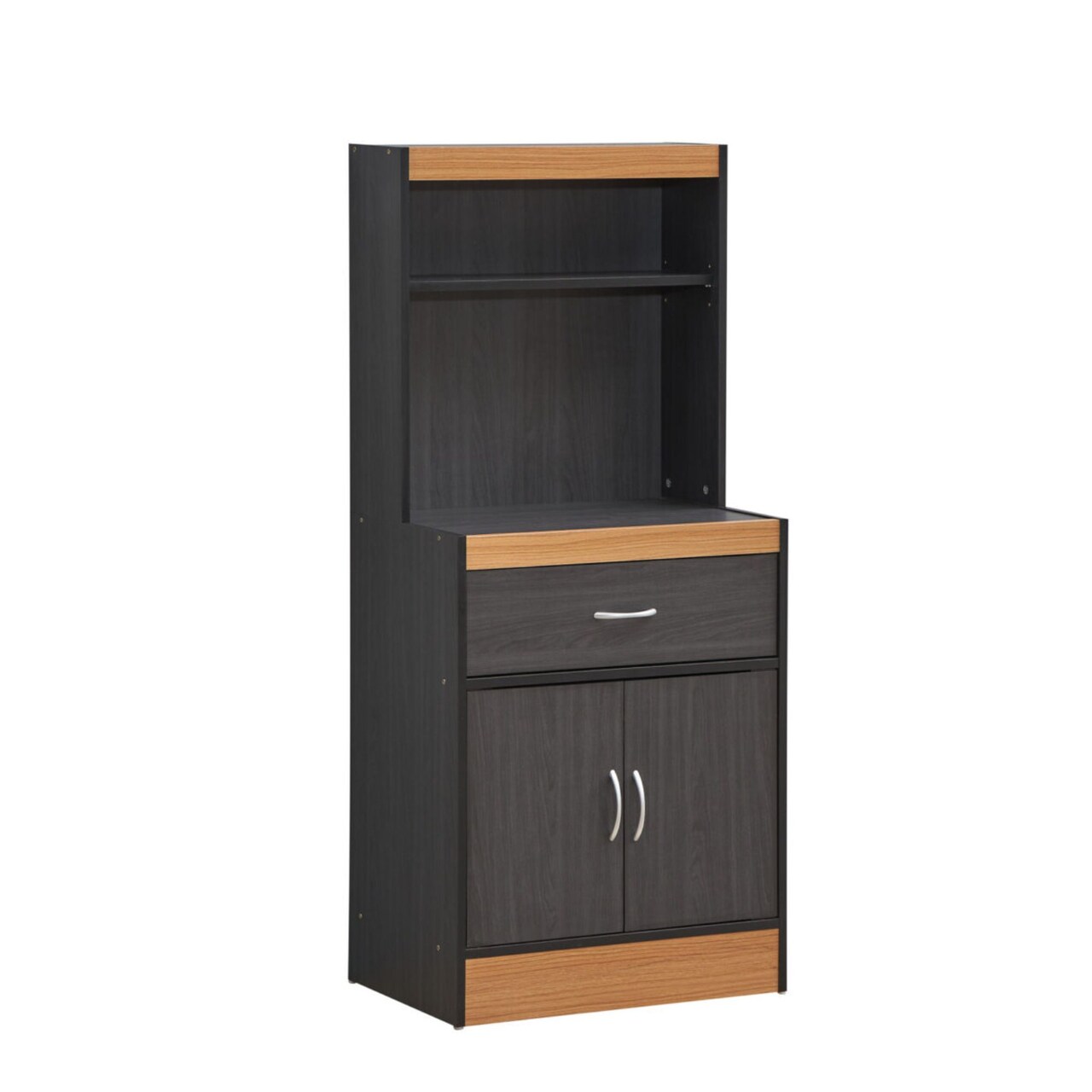 Contemporary Home Living 53.75" Black and Beige Solid Kitchen Cabinet with Open Shelves